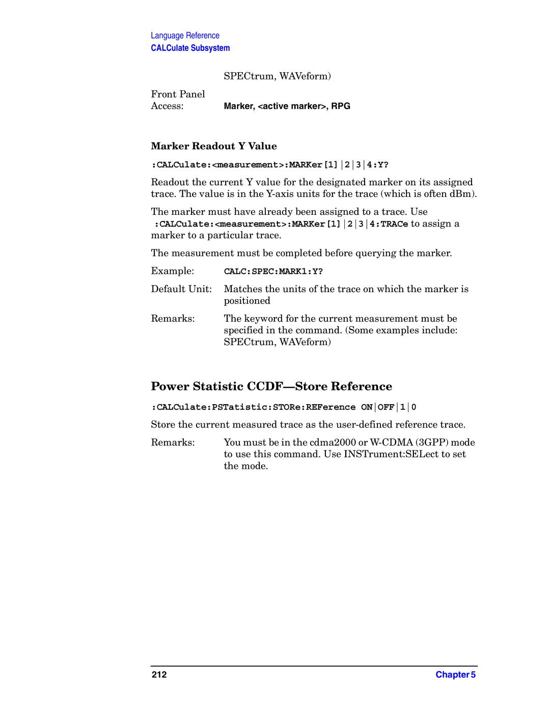 Agilent Technologies E4406A VSA manual Power Statistic CCDF-Store Reference, Marker Readout Y Value 