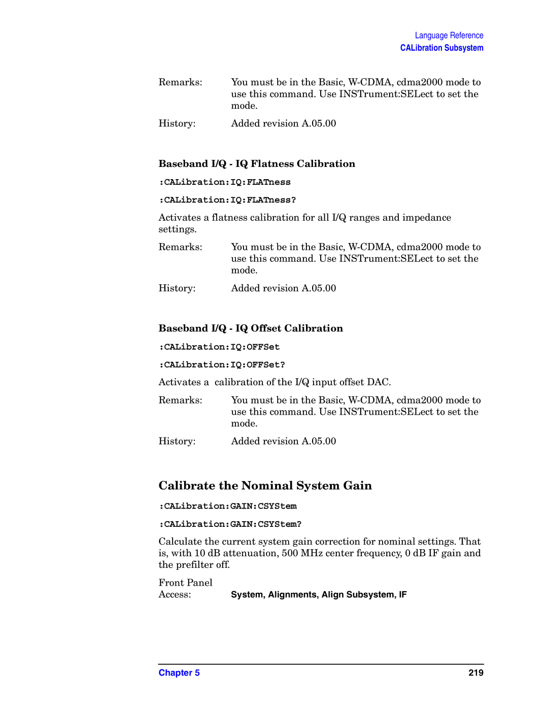 Agilent Technologies E4406A VSA manual Calibrate the Nominal System Gain, Baseband I/Q IQ Flatness Calibration 