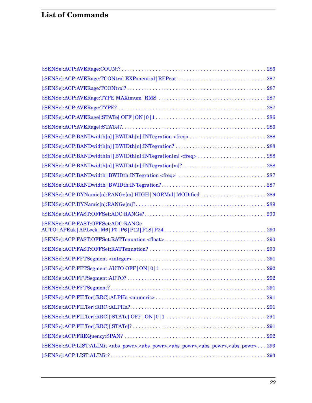 Agilent Technologies E4406A VSA manual List of Commands 