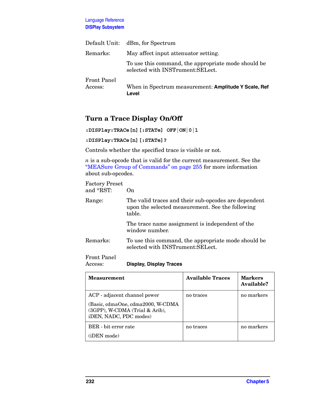 Agilent Technologies E4406A VSA manual Turn a Trace Display On/Off, DISPlayTRACenSTATe OFFON01 DISPlayTRACenSTATe? 