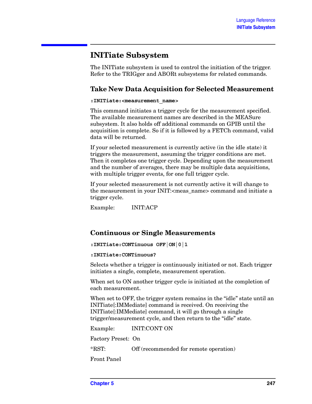 Agilent Technologies E4406A VSA manual INITiate Subsystem, Take New Data Acquisition for Selected Measurement 