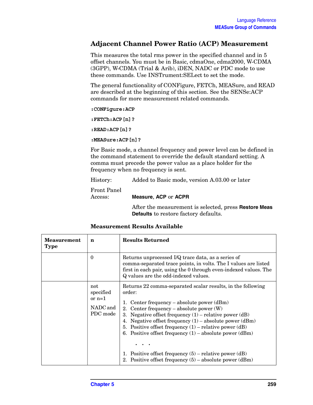 Agilent Technologies E4406A VSA manual Adjacent Channel Power Ratio ACP Measurement, Measurement Results Available 