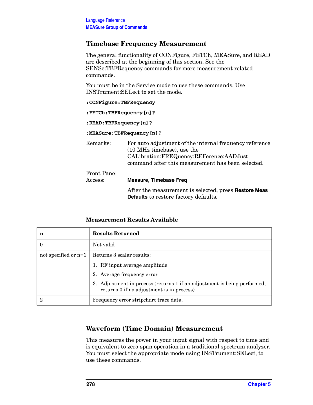 Agilent Technologies E4406A VSA manual Timebase Frequency Measurement, Waveform Time Domain Measurement 