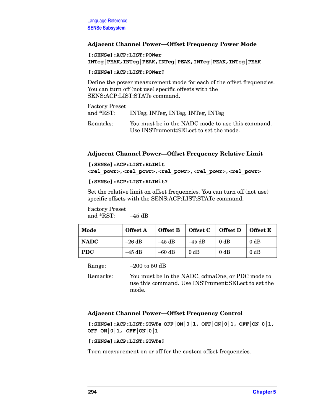 Agilent Technologies E4406A VSA manual Adjacent Channel Power-Offset Frequency Power Mode 