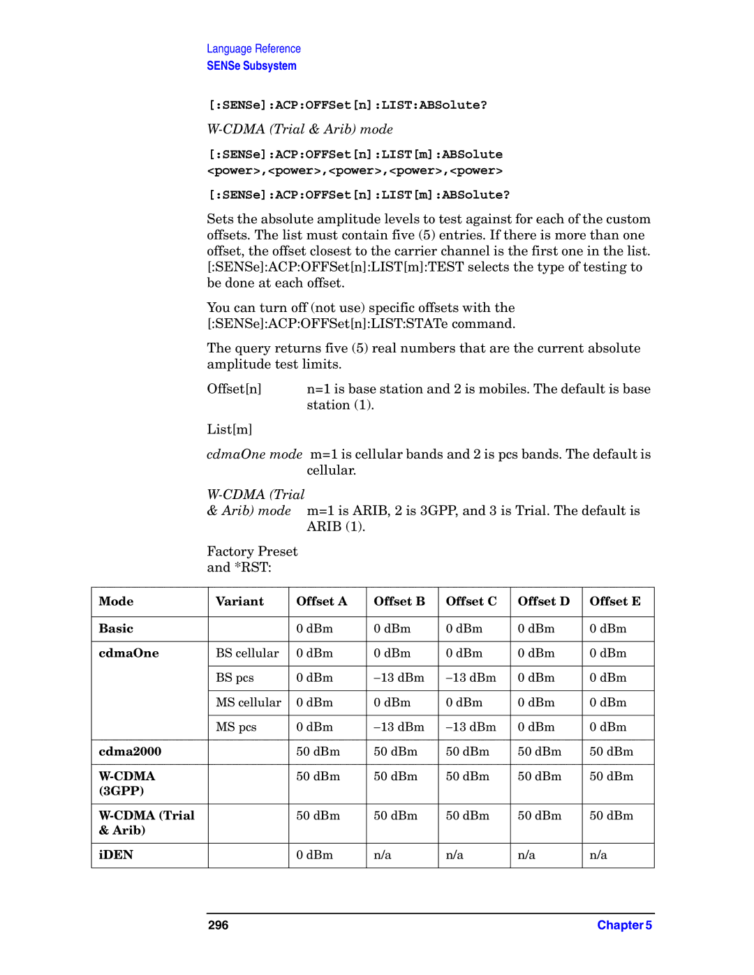 Agilent Technologies E4406A VSA manual SENSeACPOFFSetnLISTABSolute? 