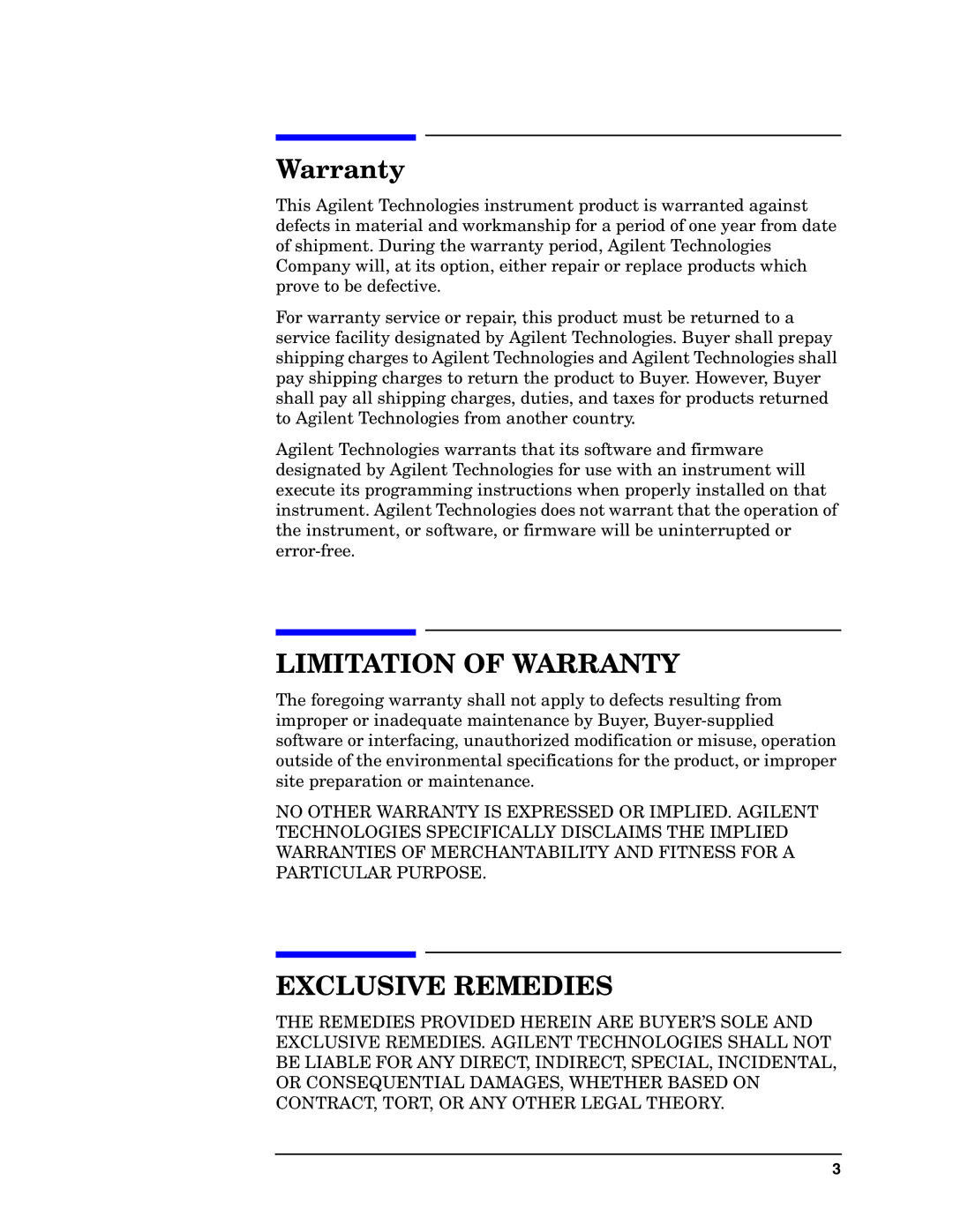 Agilent Technologies E4406A VSA manual Limitation of Warranty 