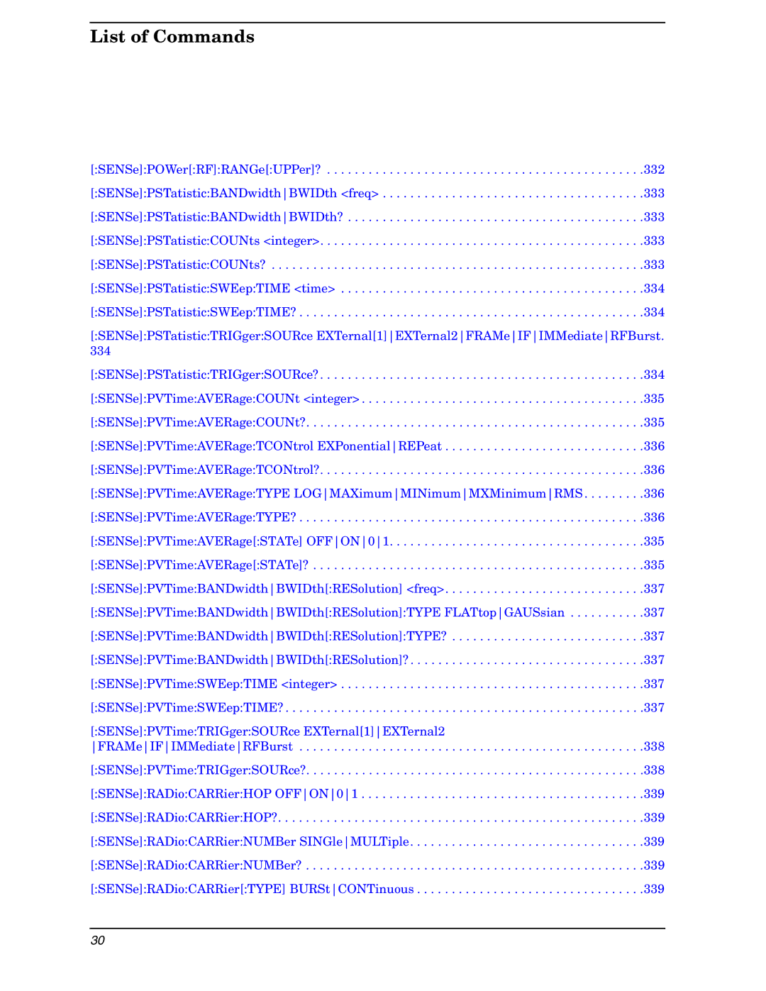 Agilent Technologies E4406A VSA manual List of Commands 