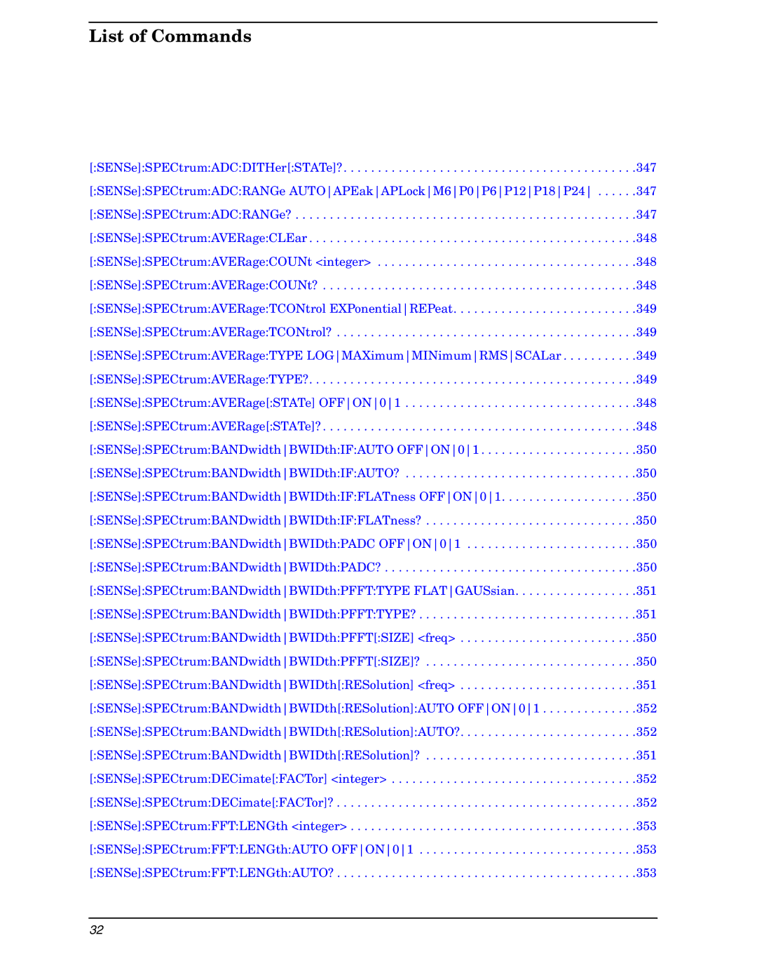 Agilent Technologies E4406A VSA manual List of Commands 