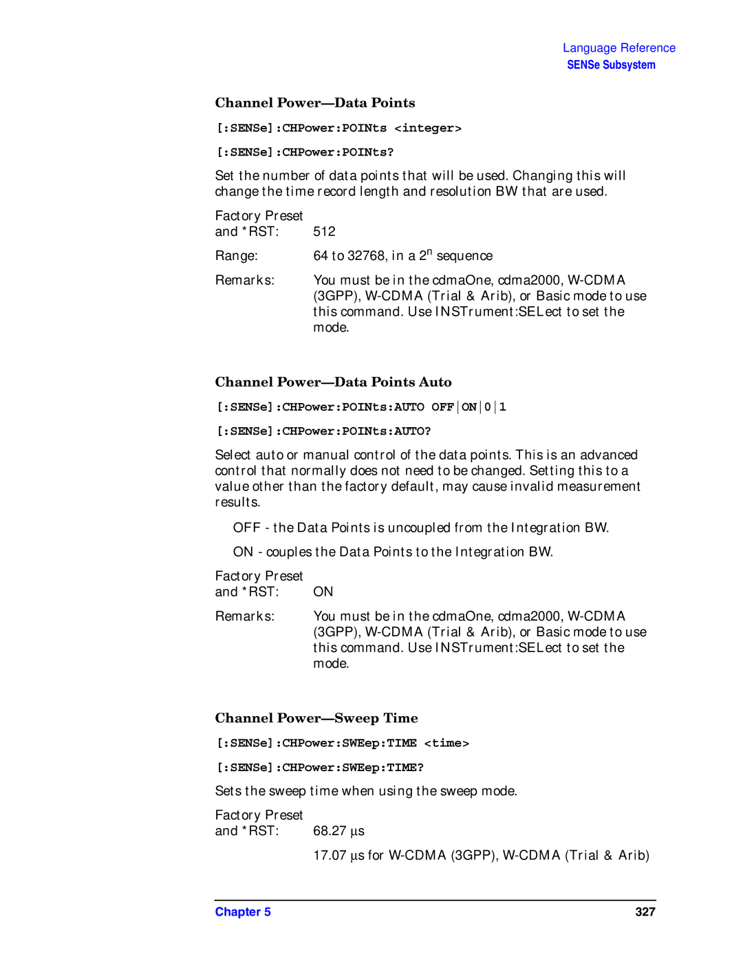 Agilent Technologies E4406A VSA manual Channel Power-Data Points Auto, Channel Power-Sweep Time 