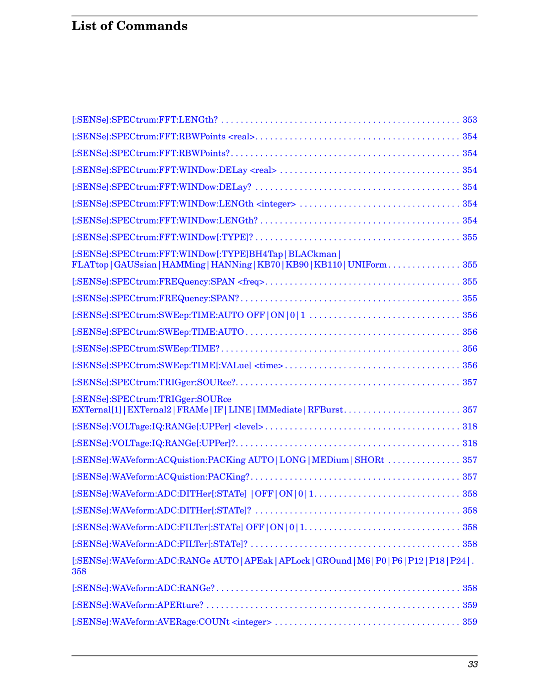 Agilent Technologies E4406A VSA manual List of Commands 