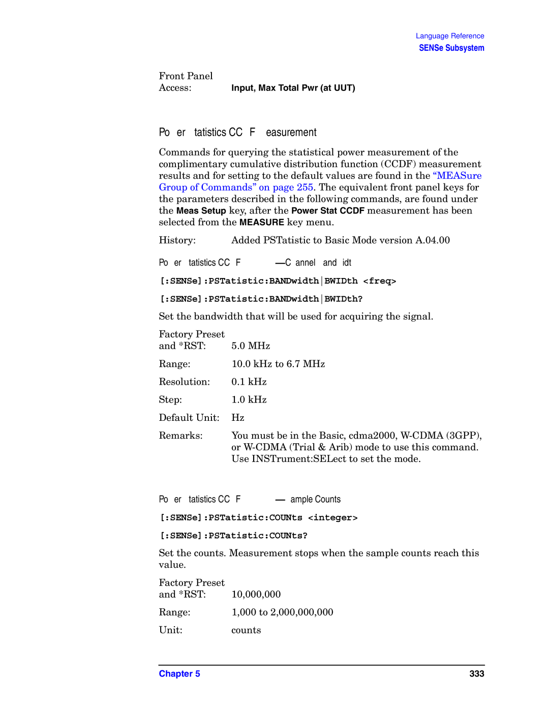 Agilent Technologies E4406A VSA manual Power Statistics CCDF-Channel Bandwidth, Power Statistics CCDF-Sample Counts 