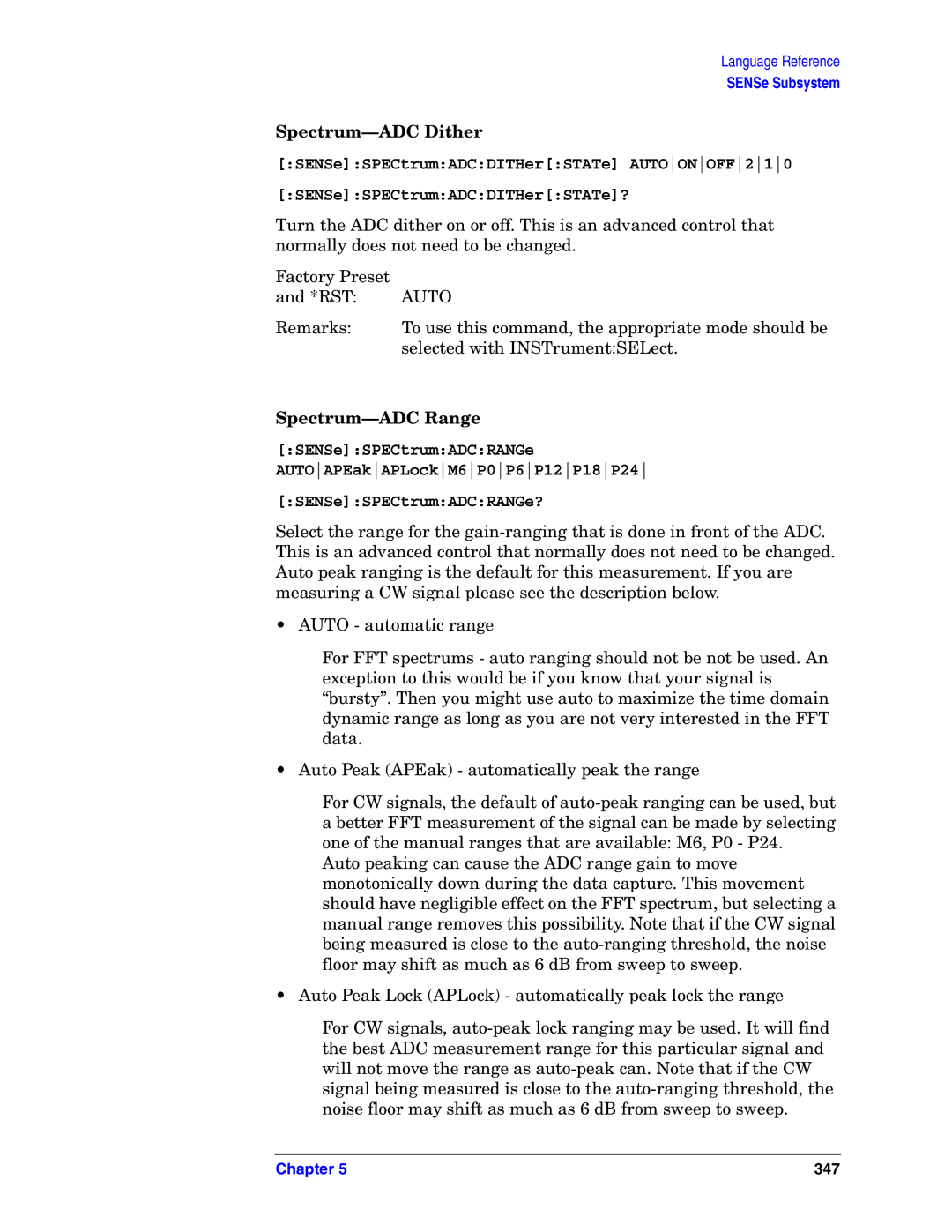 Agilent Technologies E4406A VSA manual Spectrum-ADC Dither, Spectrum-ADC Range 