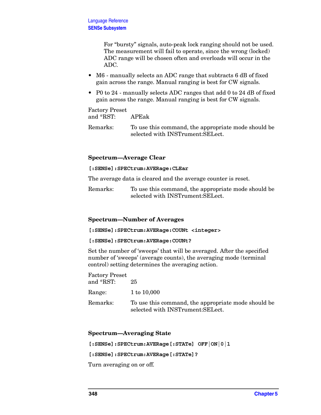 Agilent Technologies E4406A VSA manual Spectrum-Average Clear, SENSeSPECtrumAVERageCLEar, Spectrum-Number of Averages 