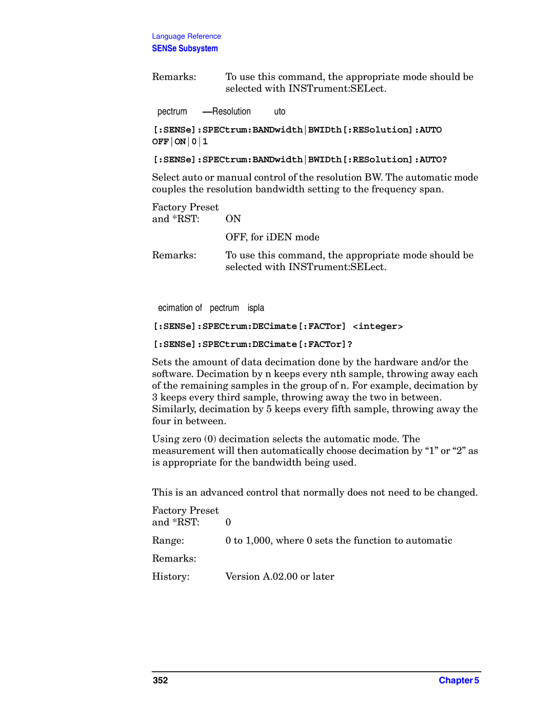 Agilent Technologies E4406A VSA manual Spectrum-Resolution BW Auto, SENSeSPECtrumBANDwidthBWIDthRESolutionAUTO 