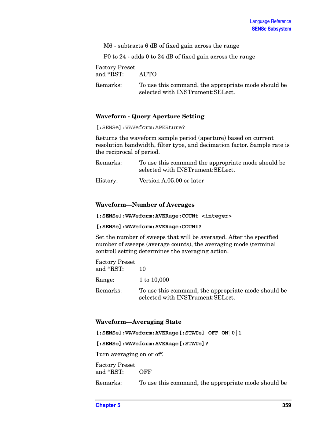 Agilent Technologies E4406A VSA Waveform Query Aperture Setting, Waveform-Number of Averages, Waveform-Averaging State 