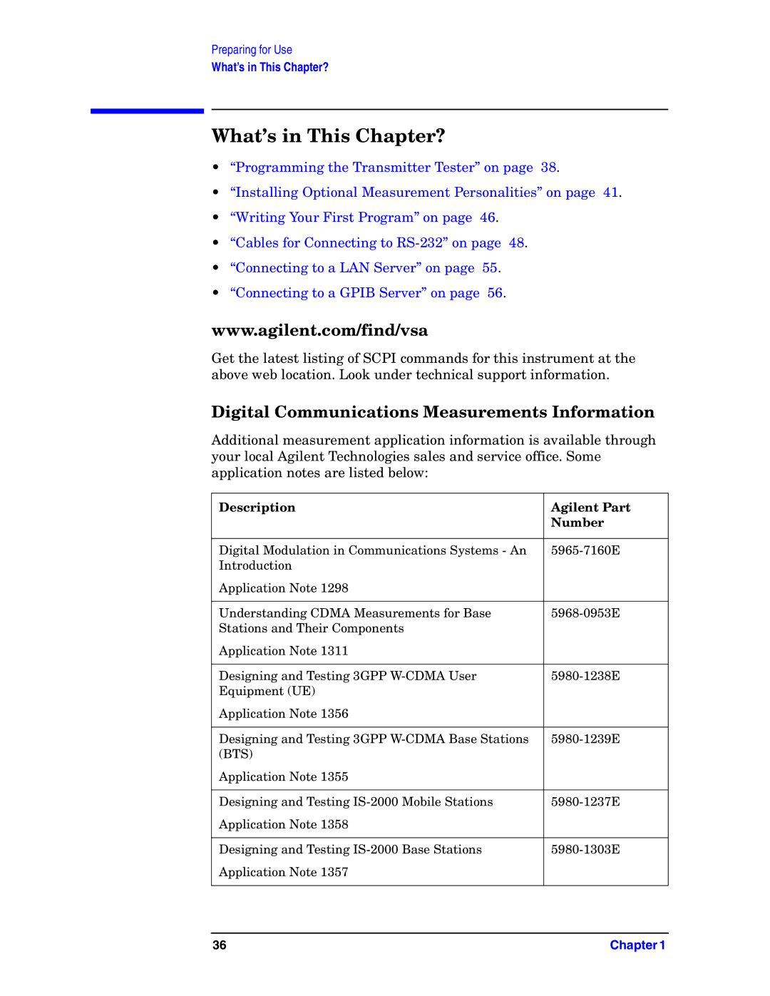 Agilent Technologies E4406A VSA manual What’s in This Chapter?, Digital Communications Measurements Information 