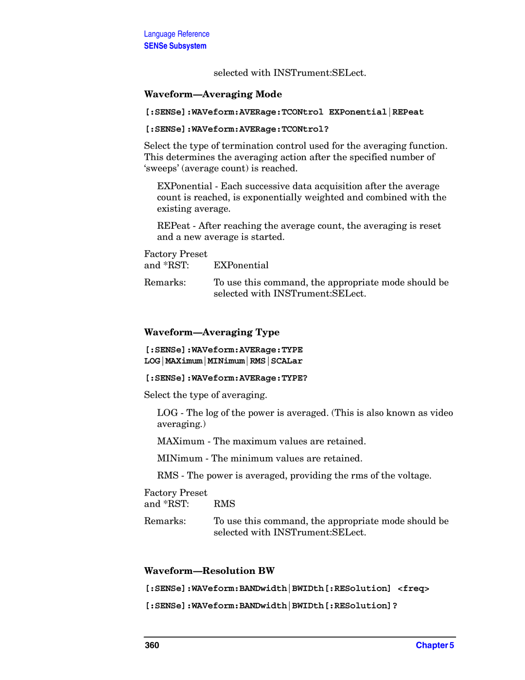 Agilent Technologies E4406A VSA manual Waveform-Averaging Mode, Waveform-Averaging Type, Waveform-Resolution BW 