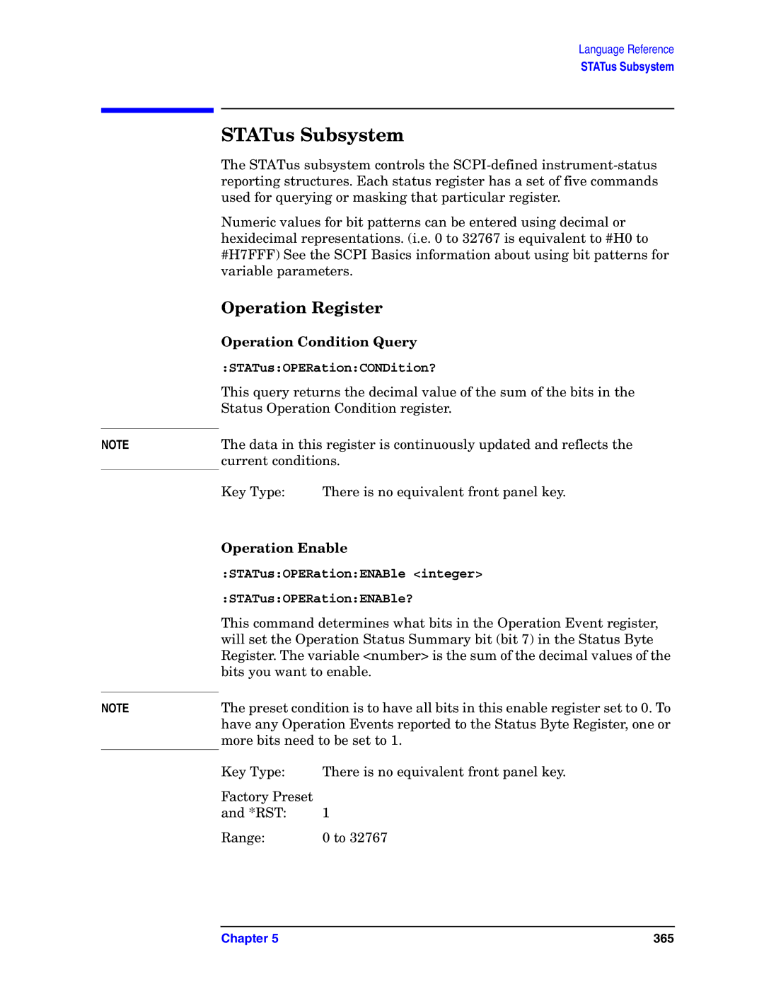 Agilent Technologies E4406A VSA manual STATus Subsystem, Operation Register, Operation Condition Query, Operation Enable 