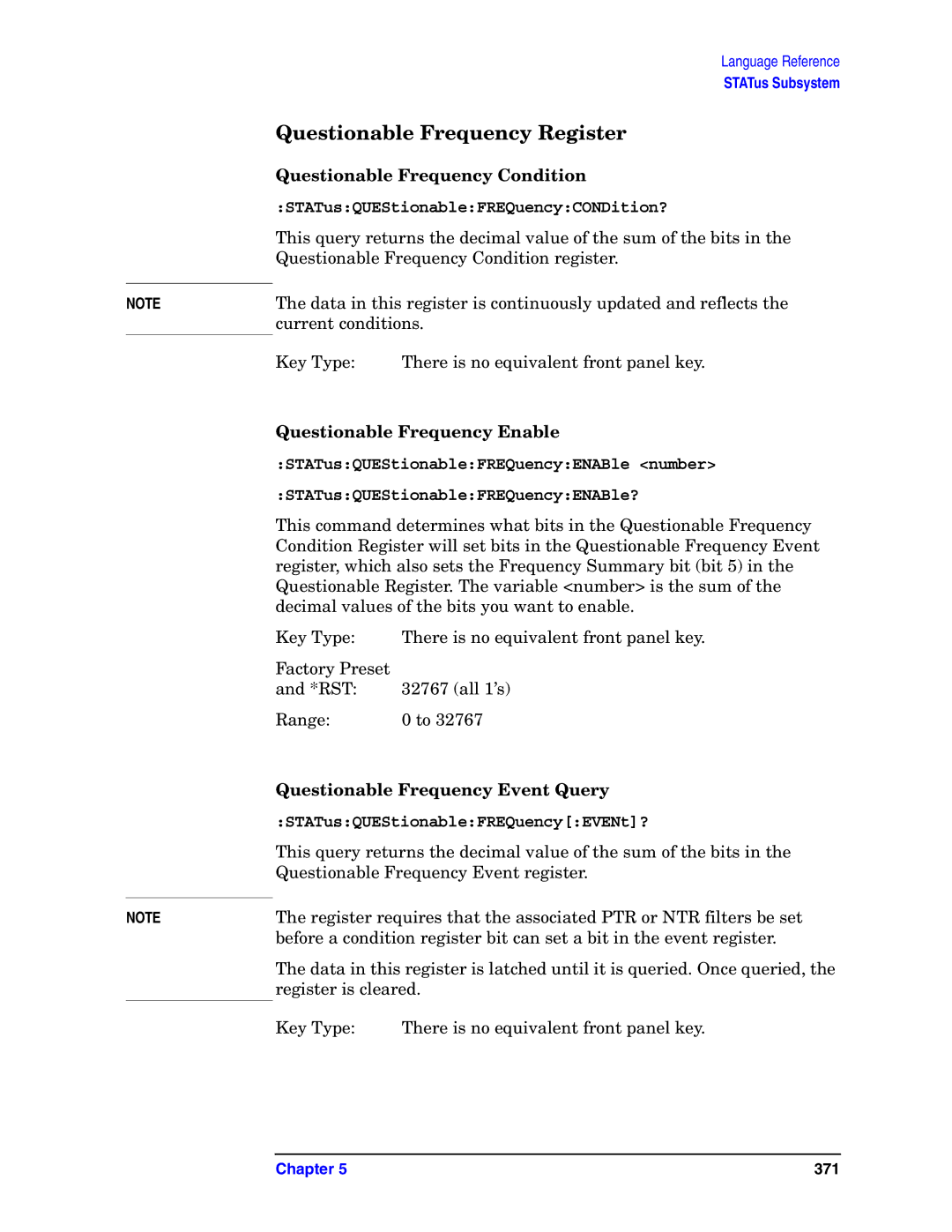 Agilent Technologies E4406A VSA manual Questionable Frequency Register, Questionable Frequency Condition 