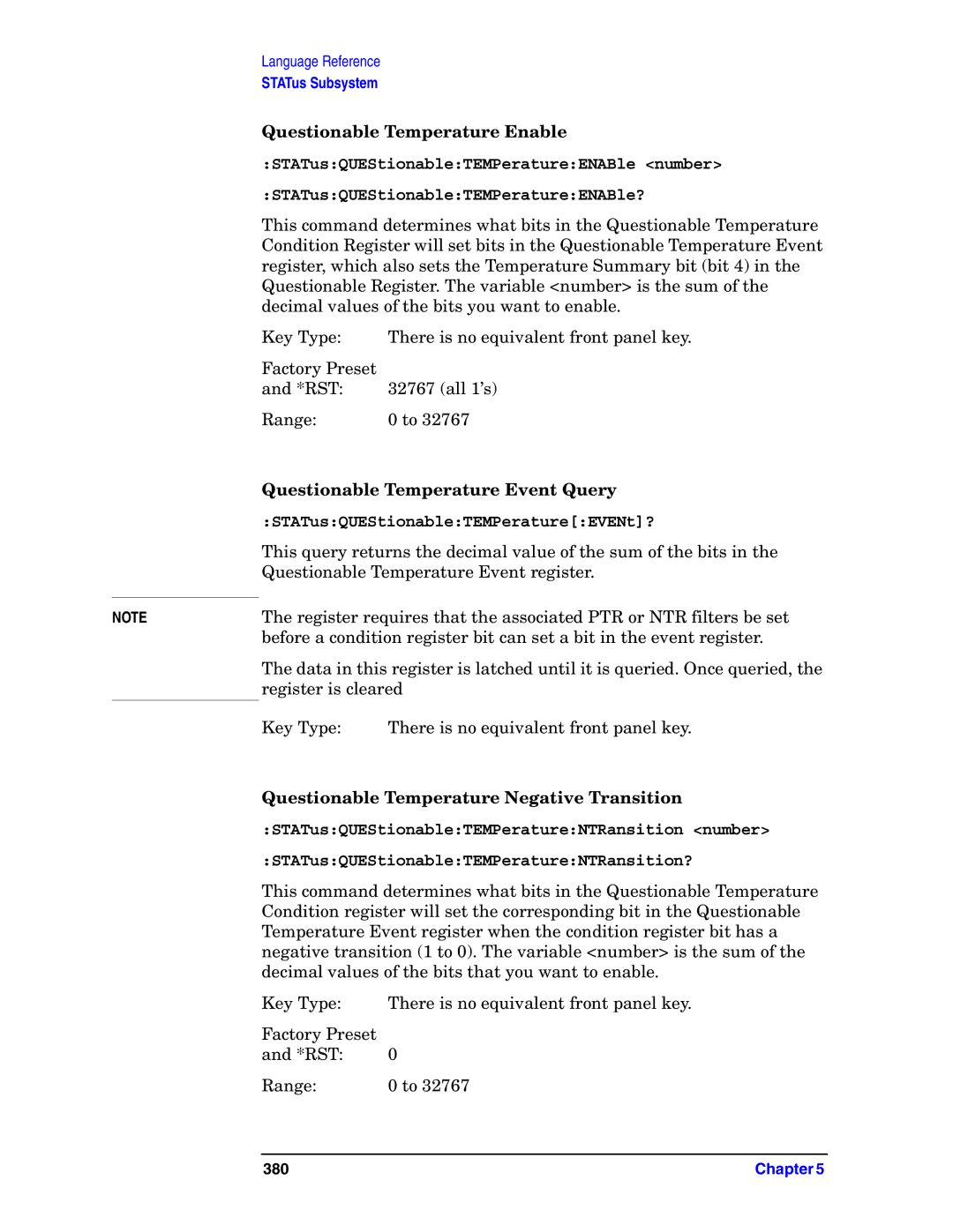 Agilent Technologies E4406A VSA manual Questionable Temperature Enable, STATusQUEStionableTEMPeratureENABle number 