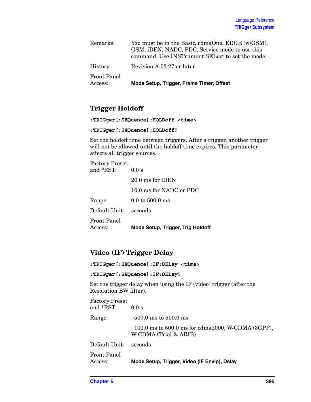 Agilent Technologies E4406A VSA manual Trigger Holdoff, Video if Trigger Delay 