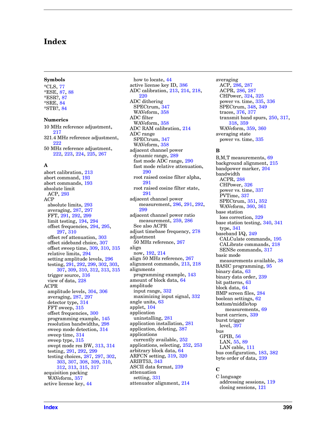 Agilent Technologies E4406A VSA manual Index 