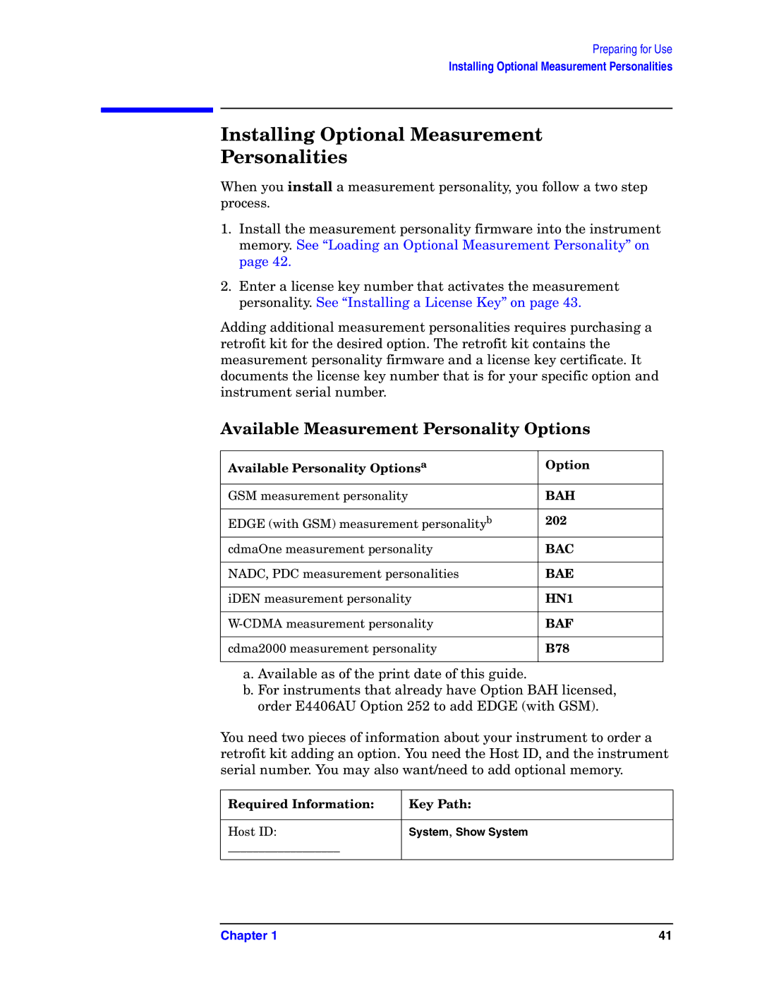 Agilent Technologies E4406A VSA Installing Optional Measurement Personalities, Available Measurement Personality Options 