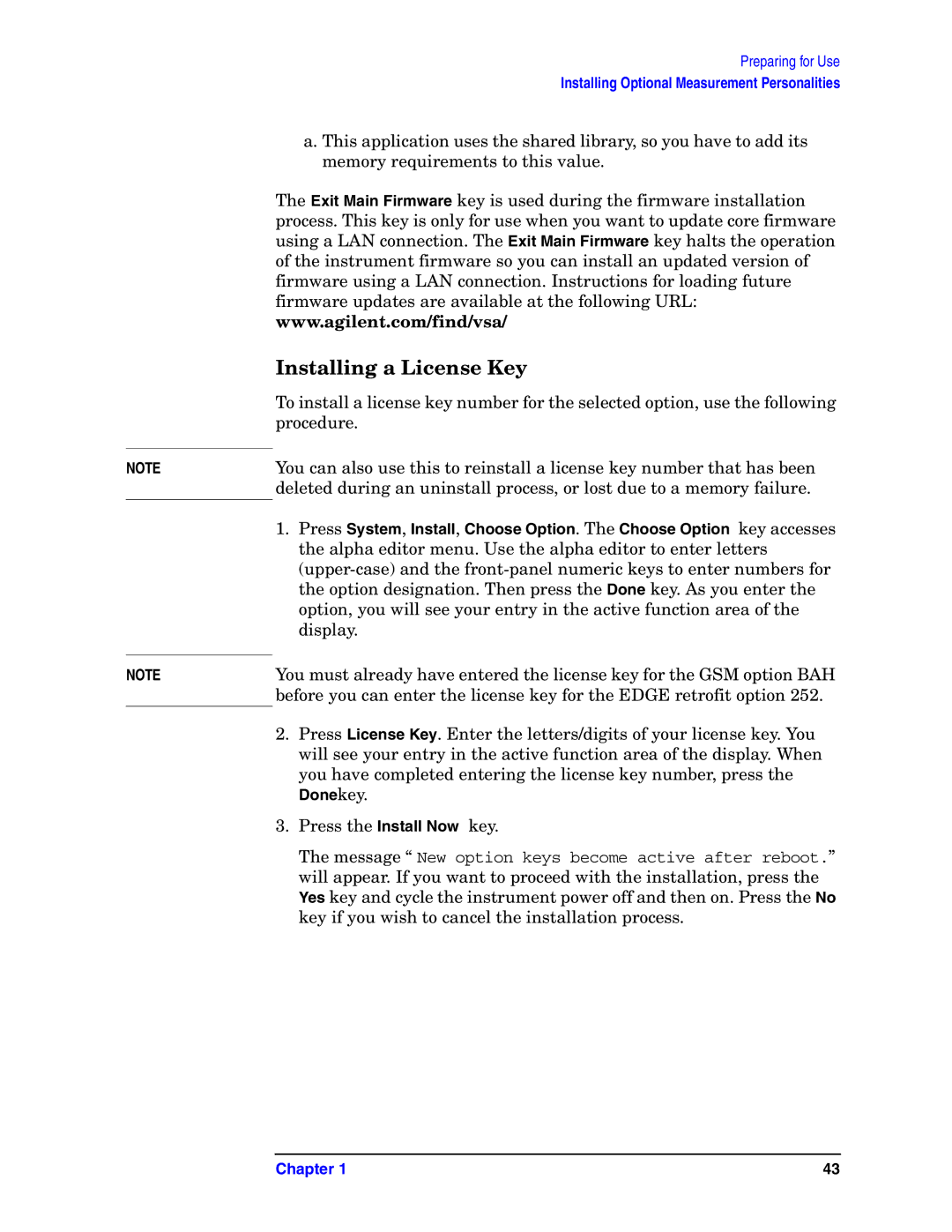 Agilent Technologies E4406A VSA manual Installing a License Key 