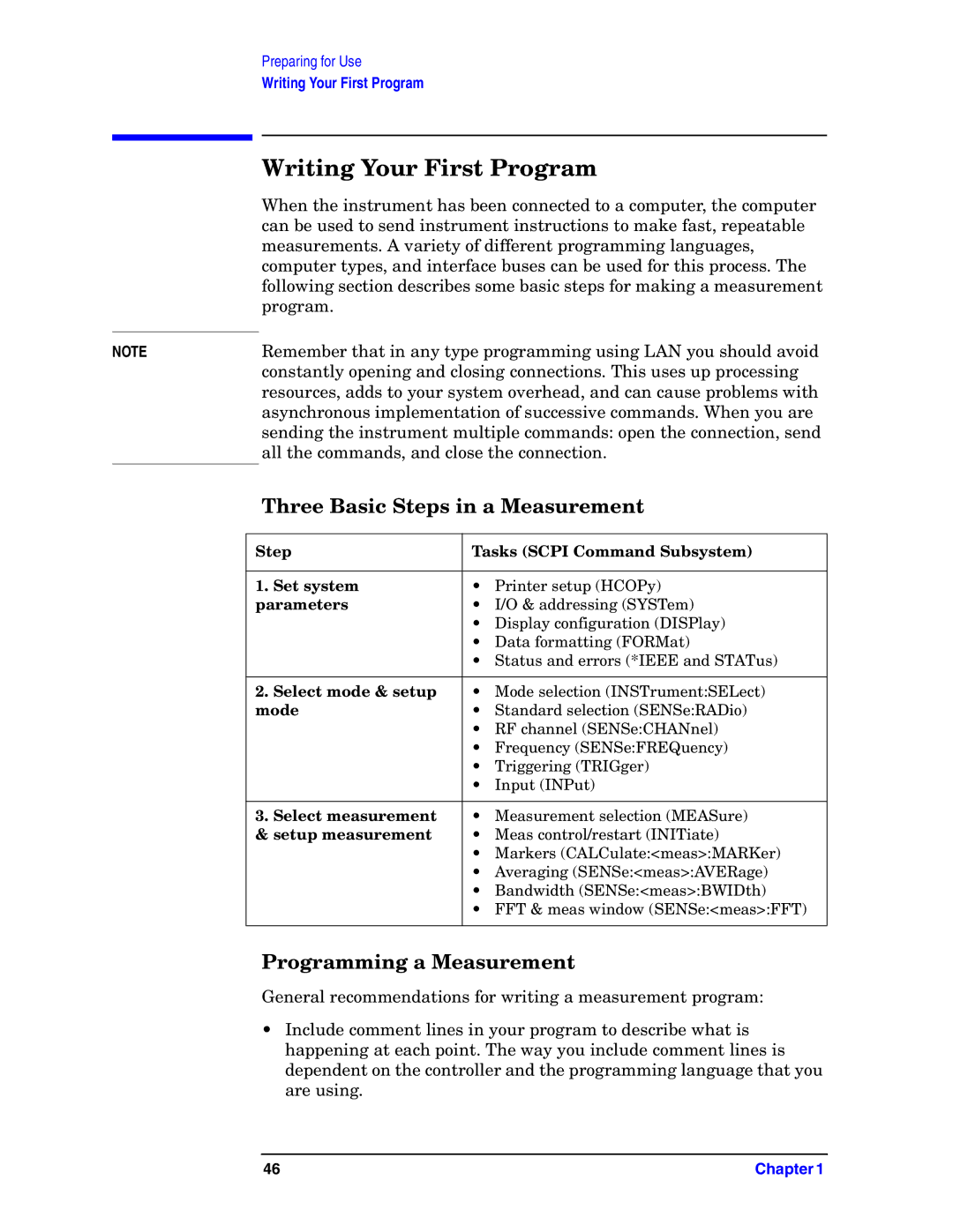 Agilent Technologies E4406A VSA Writing Your First Program, Three Basic Steps in a Measurement, Programming a Measurement 