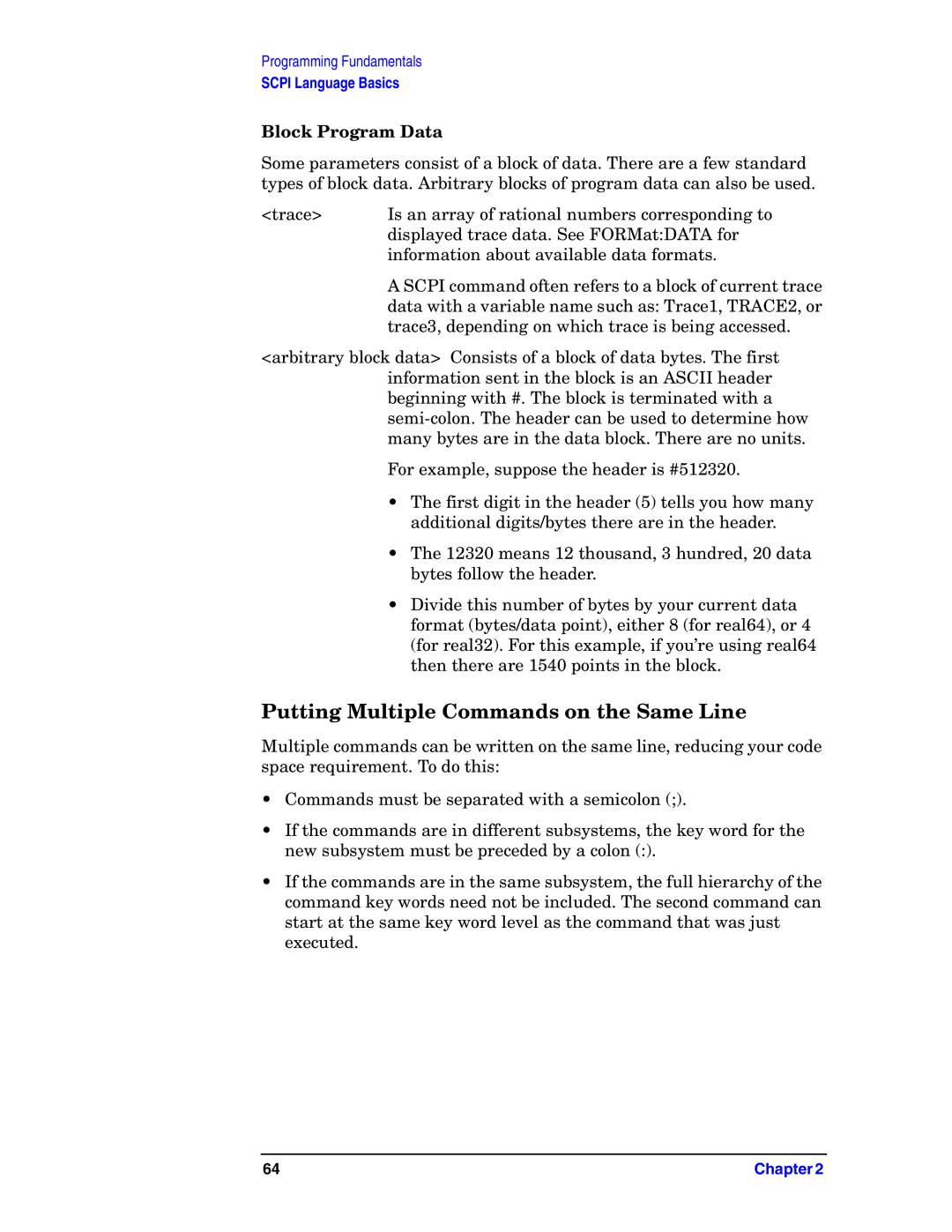 Agilent Technologies E4406A VSA manual Putting Multiple Commands on the Same Line, Block Program Data 