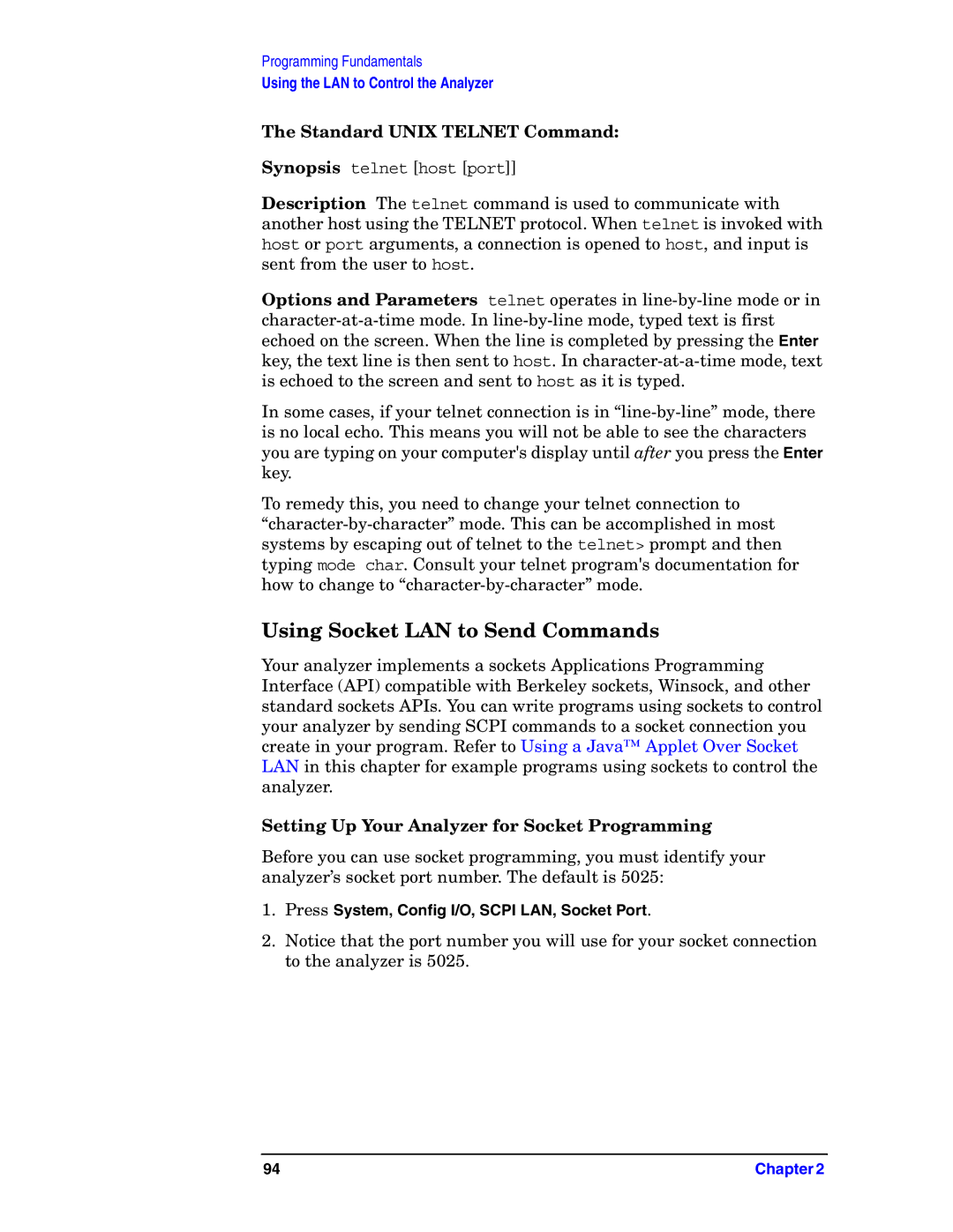 Agilent Technologies E4406A VSA manual Using Socket LAN to Send Commands, Standard Unix Telnet Command 