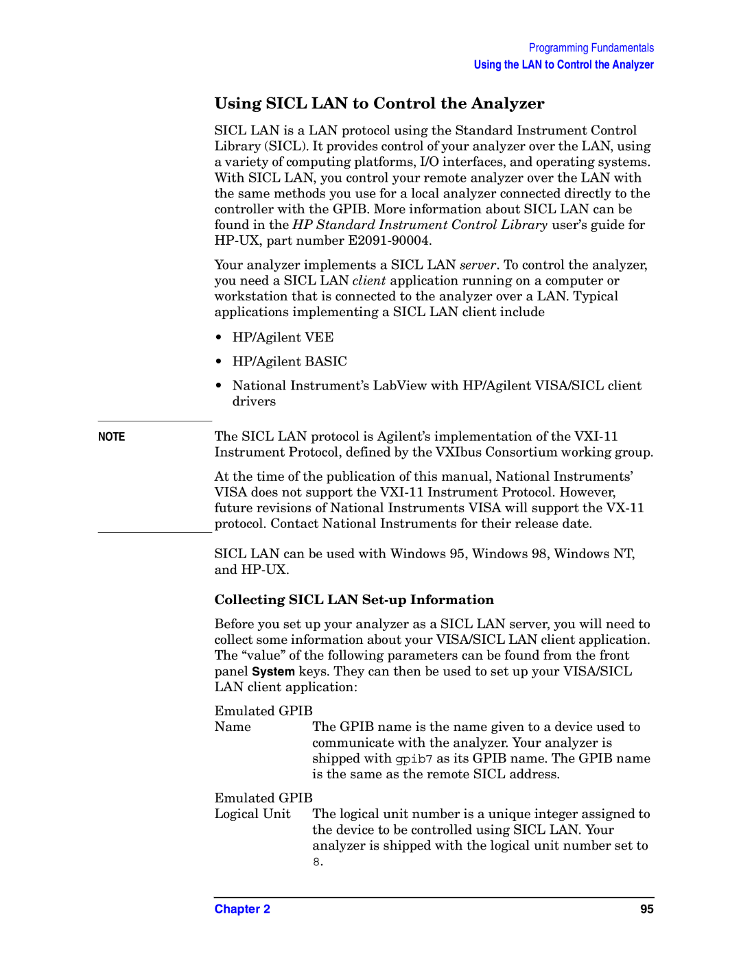 Agilent Technologies E4406A VSA manual Using Sicl LAN to Control the Analyzer, Collecting Sicl LAN Set-up Information 