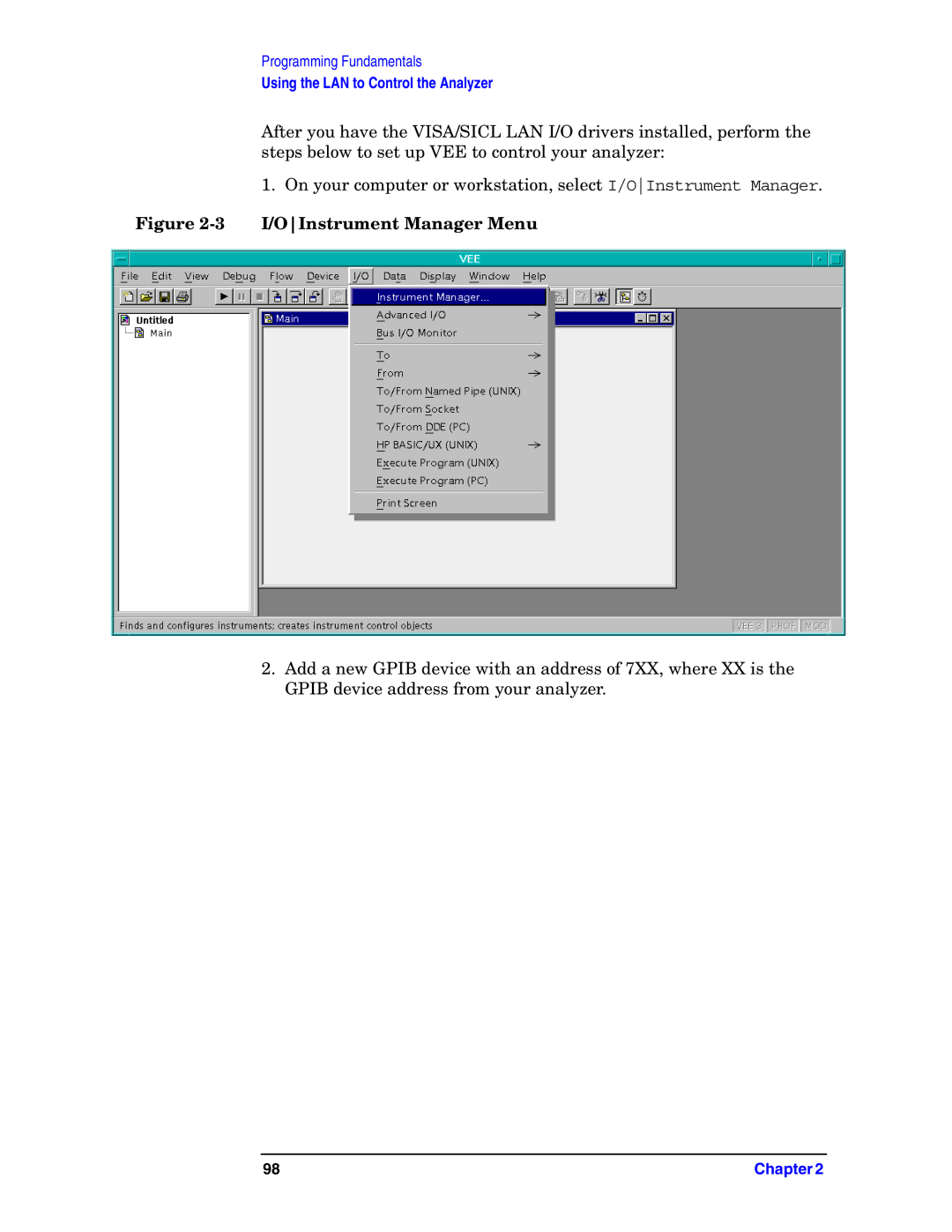 Agilent Technologies E4406A VSA manual I/OInstrument Manager Menu 