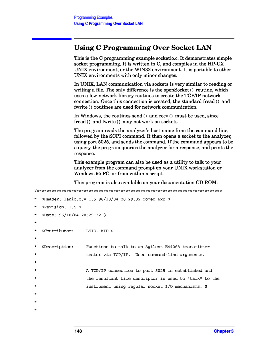 Agilent Technologies E4406A VSA manual Using C Programming Over Socket LAN 