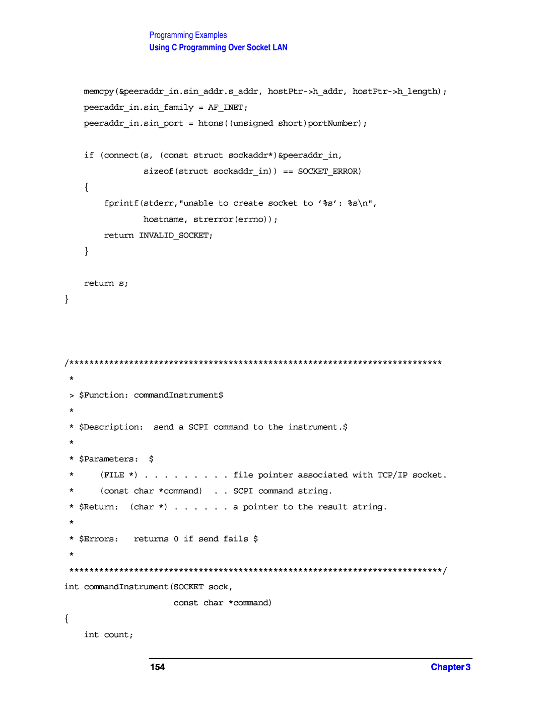 Agilent Technologies E4406A VSA manual Programming Examples, Using C Programming Over Socket LAN 