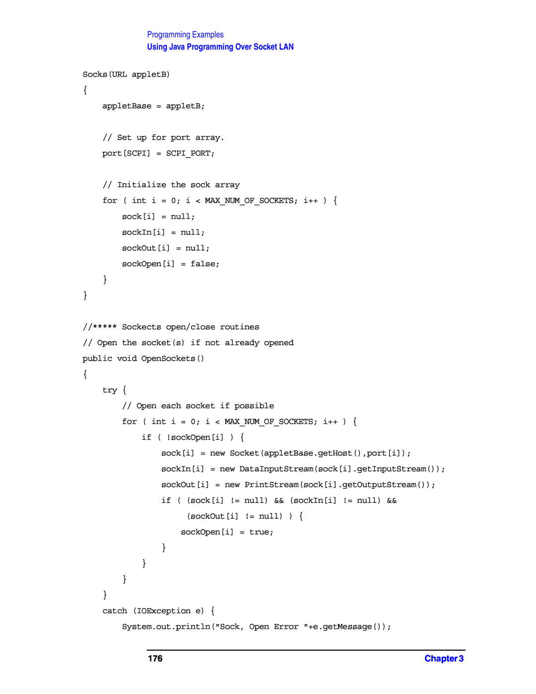 Agilent Technologies E4406A VSA manual Programming Examples, Using Java Programming Over Socket LAN 