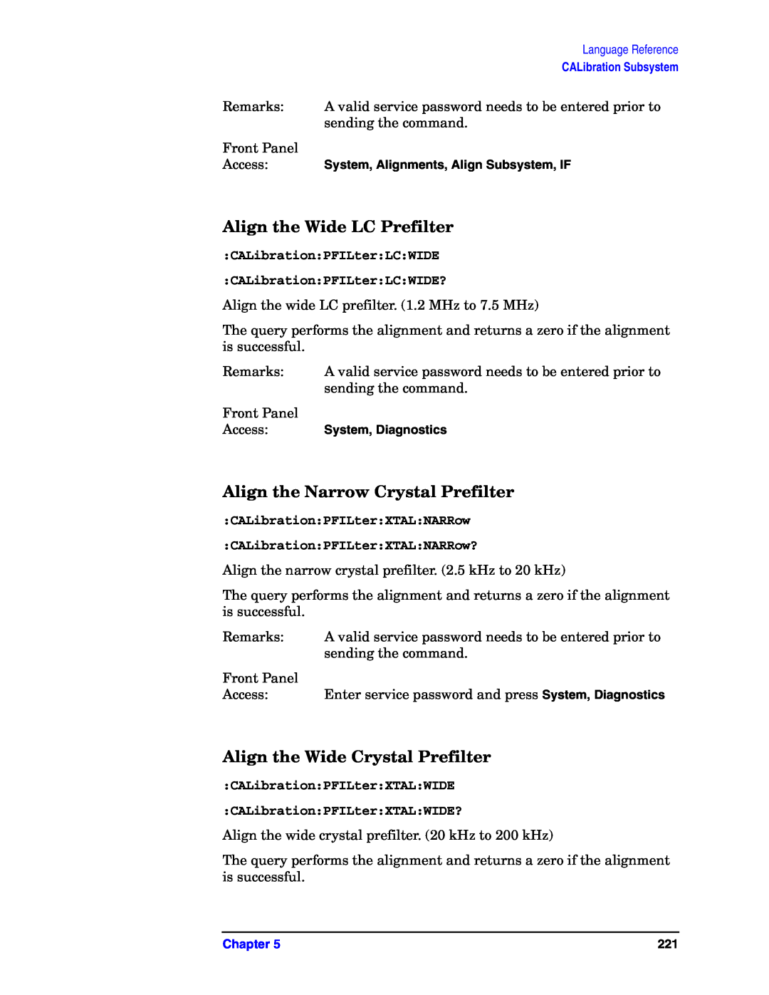 Agilent Technologies E4406A VSA manual Align the Wide LC Prefilter, Align the Narrow Crystal Prefilter 