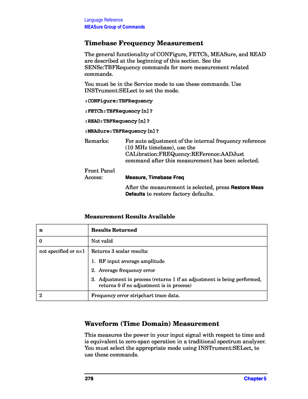 Agilent Technologies E4406A VSA manual Timebase Frequency Measurement, Waveform Time Domain Measurement 