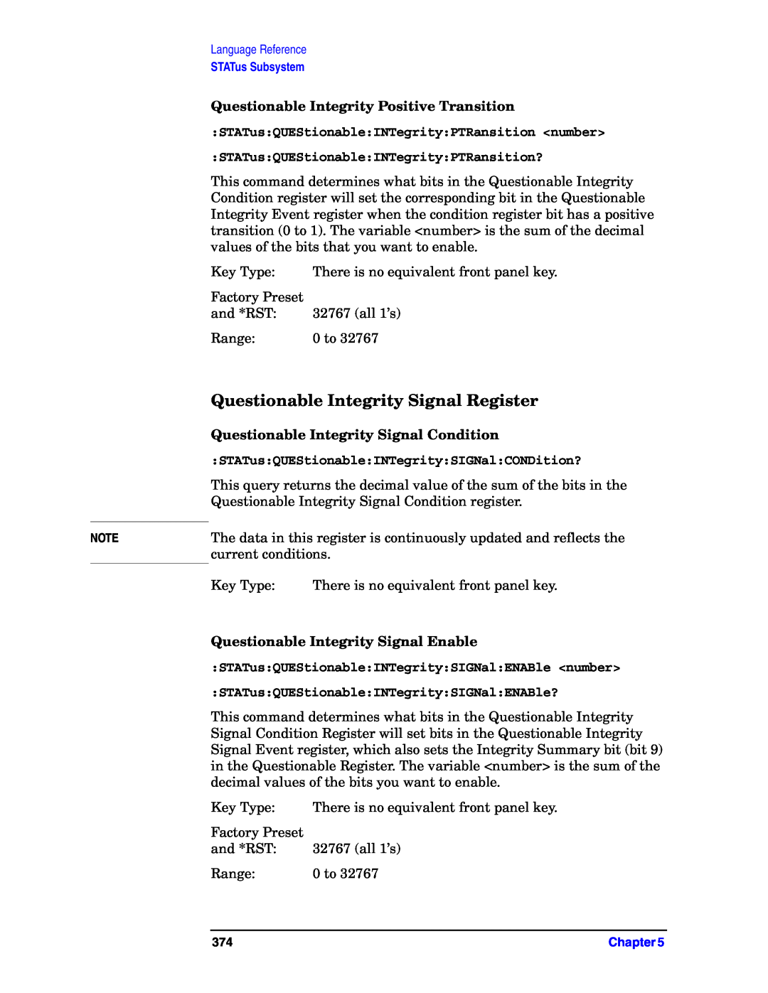Agilent Technologies E4406A VSA manual Questionable Integrity Signal Register, Questionable Integrity Positive Transition 
