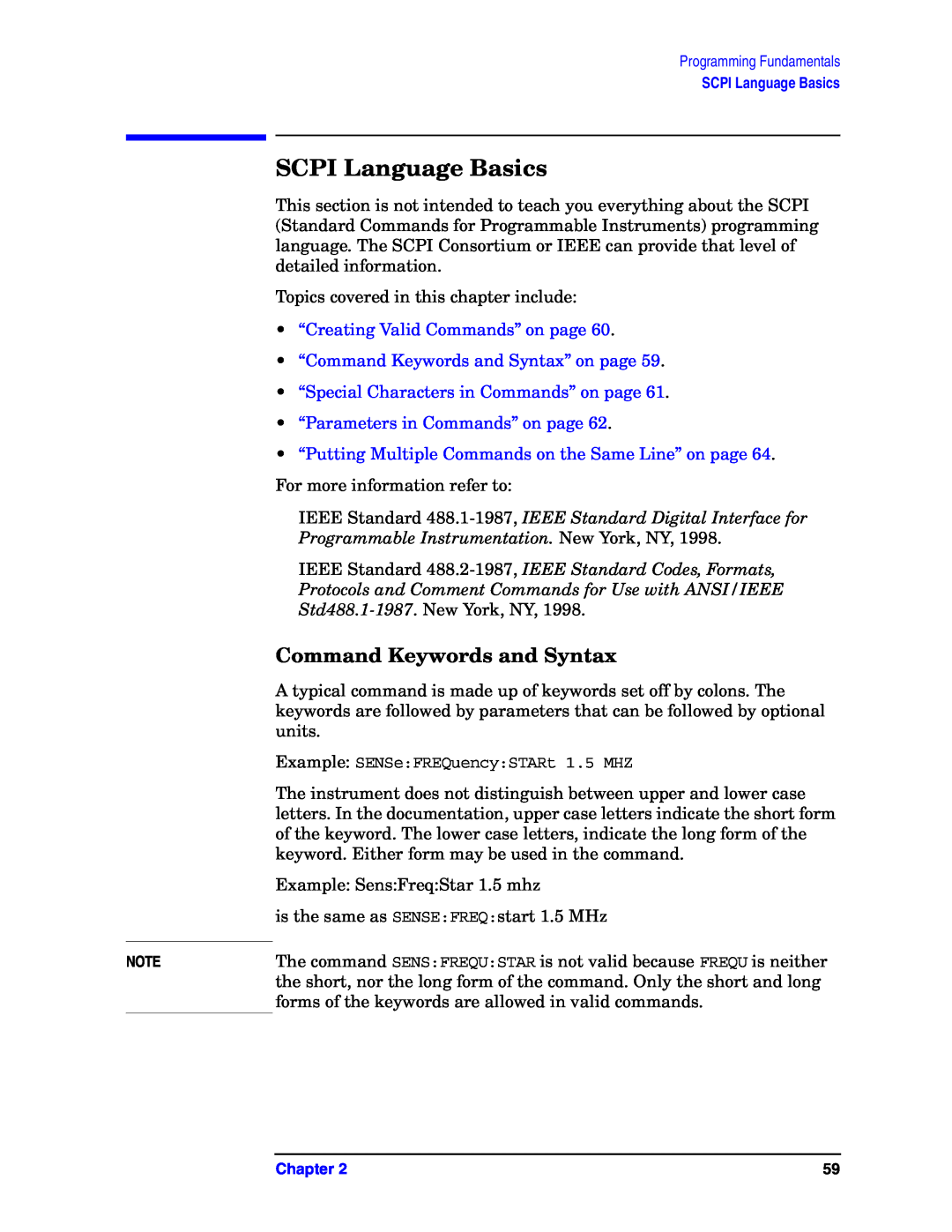 Agilent Technologies E4406A VSA SCPI Language Basics, Command Keywords and Syntax, •“Creating Valid Commands” on page 