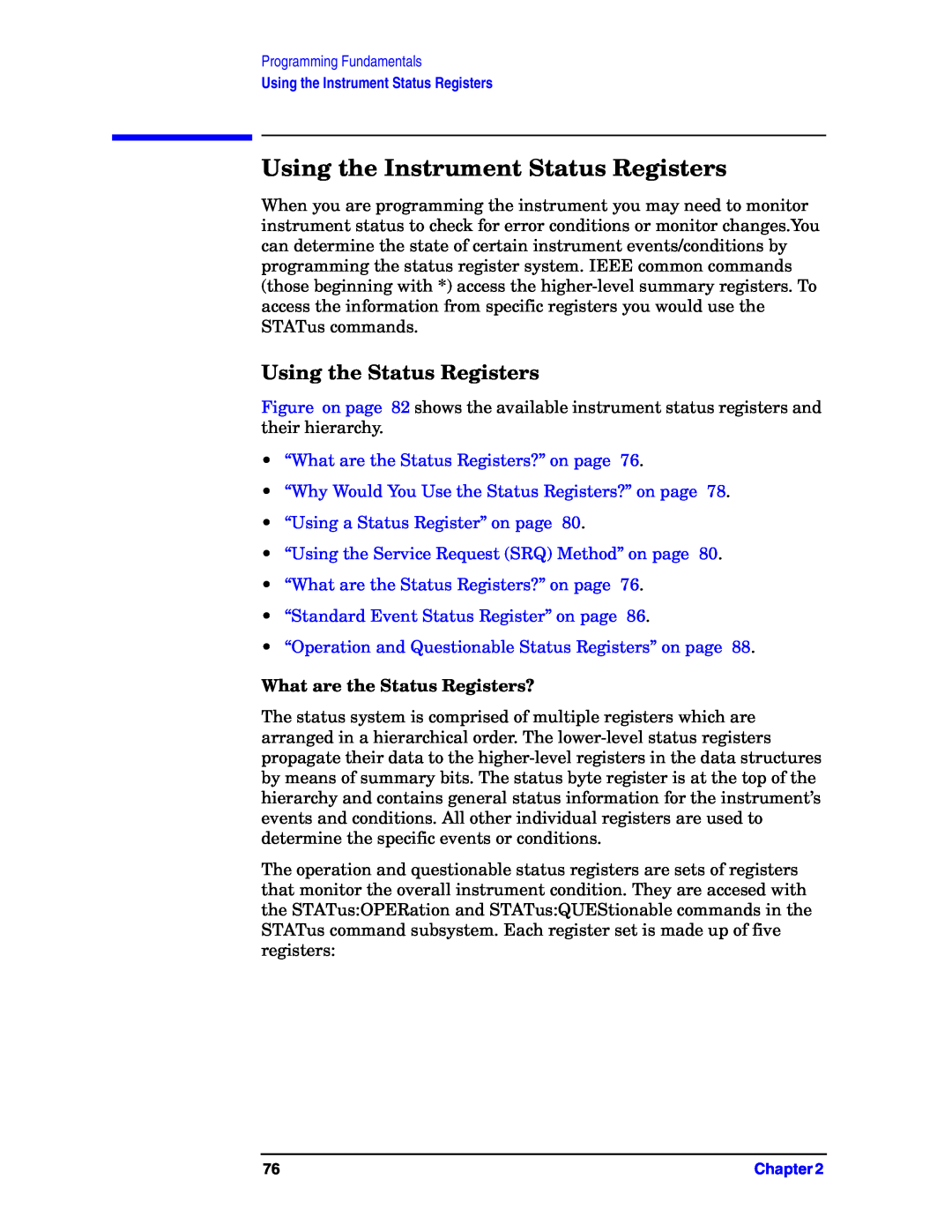 Agilent Technologies E4406A VSA manual Using the Instrument Status Registers, Using the Status Registers 