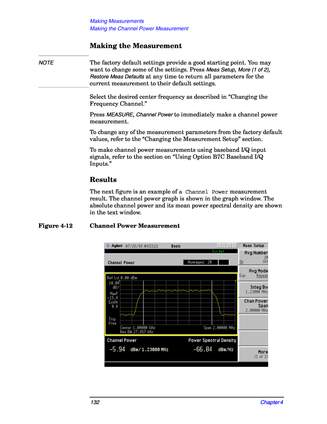 Agilent Technologies E4406A manual Making the Measurement, Results, Figure, Channel Power Measurement 