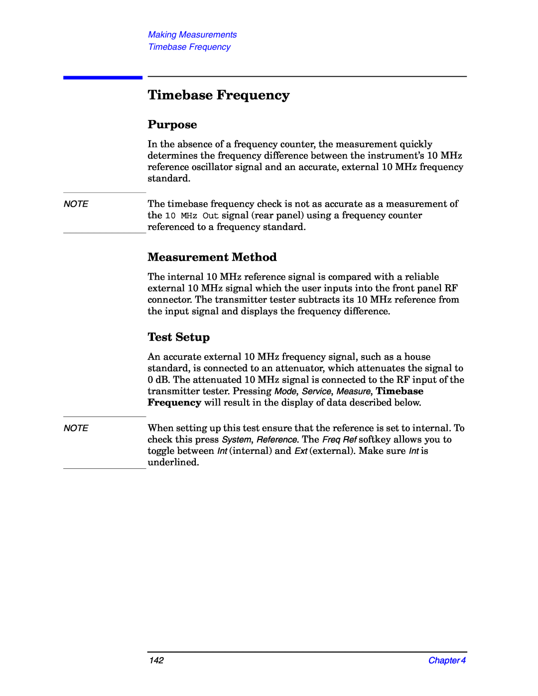 Agilent Technologies E4406A manual Timebase Frequency, Test Setup, Purpose, Measurement Method 