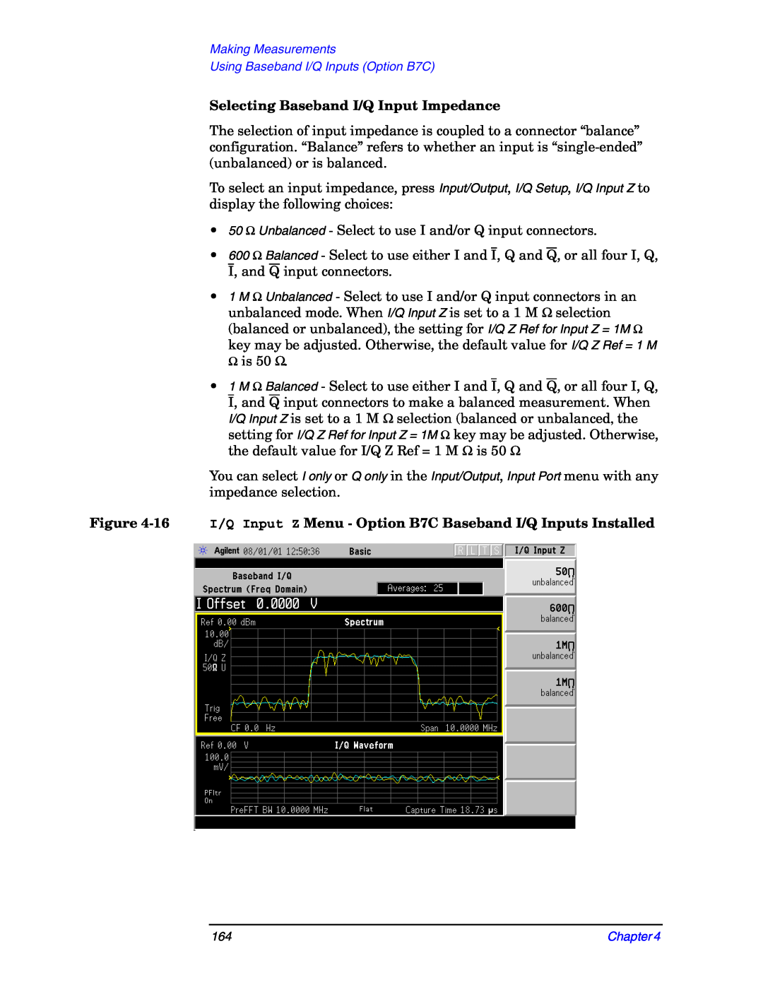 Agilent Technologies E4406A manual Selecting Baseband I/Q Input Impedance 