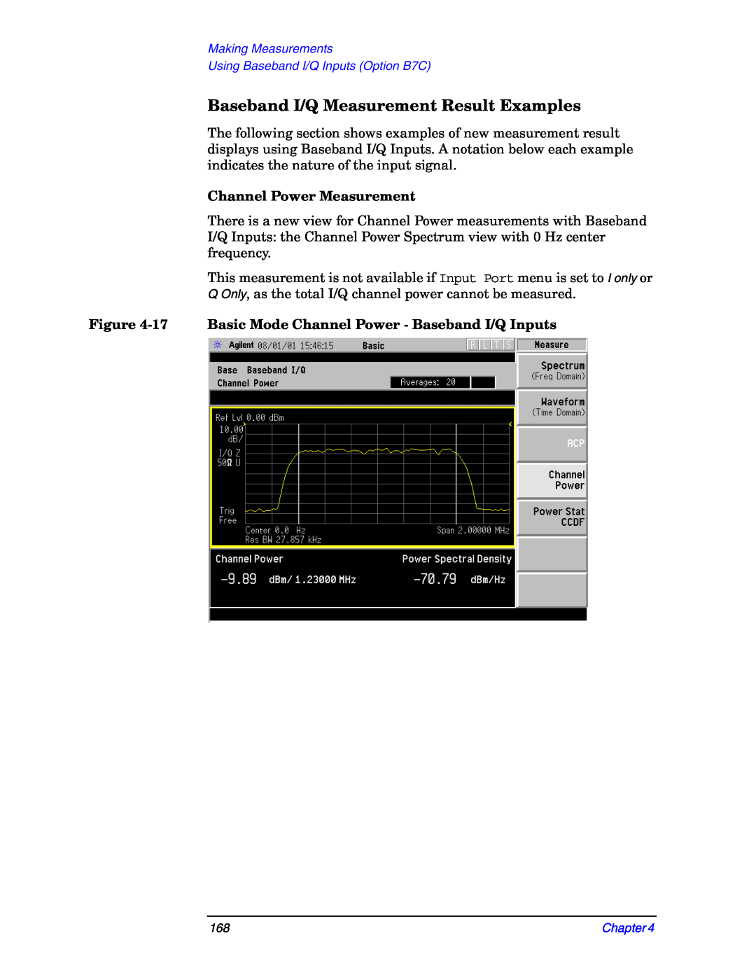 Agilent Technologies E4406A manual Baseband I/Q Measurement Result Examples, Channel Power Measurement 