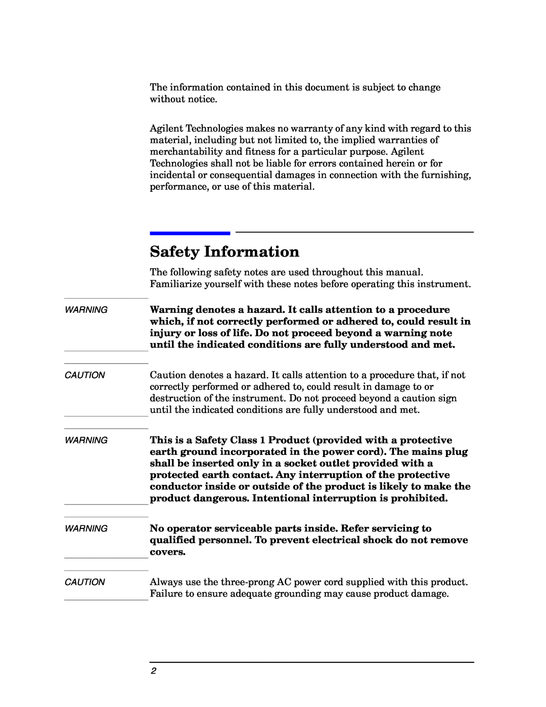 Agilent Technologies E4406A manual Safety Information 