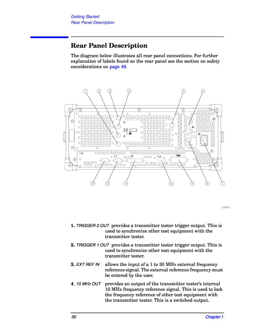 Agilent Technologies E4406A manual Getting Started Rear Panel Description, Chapter 