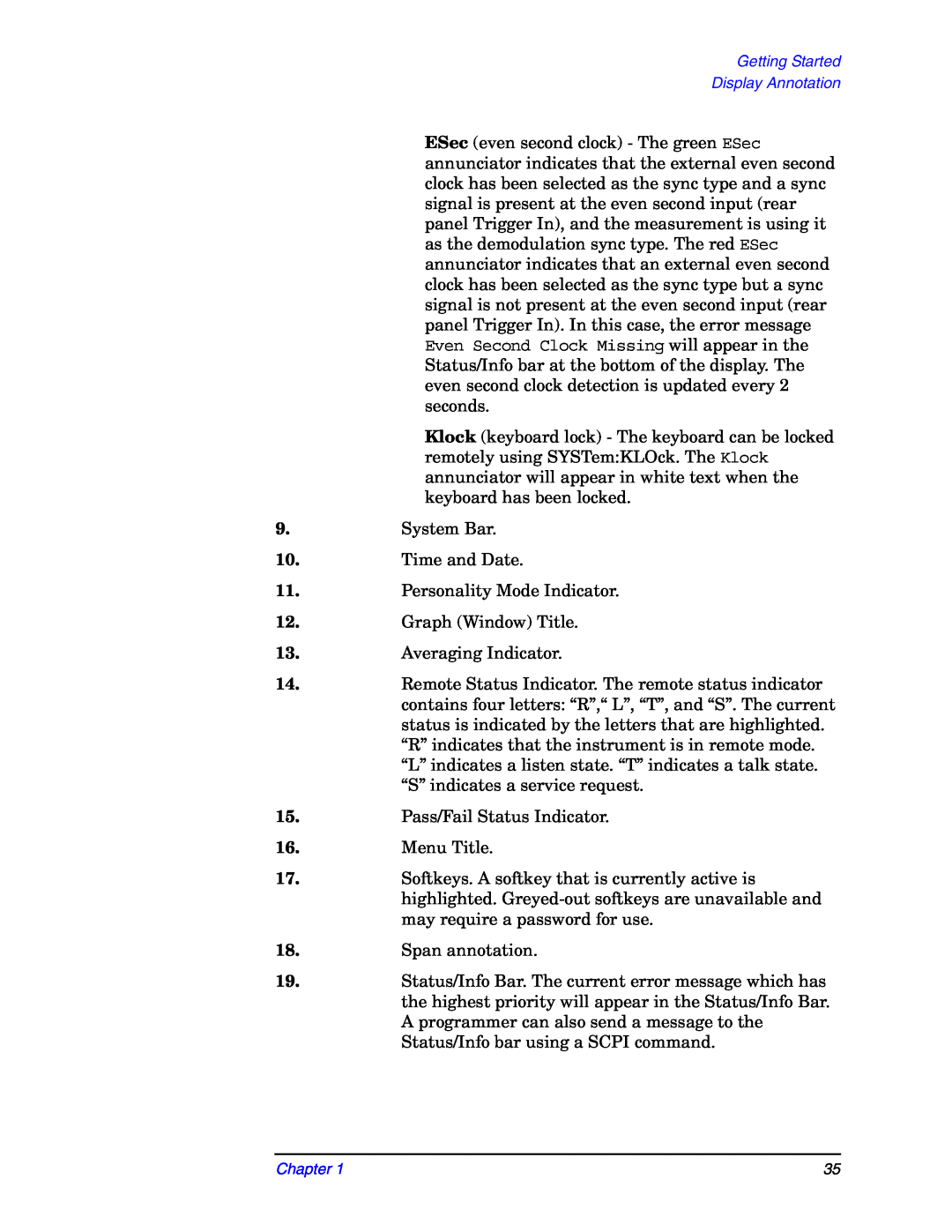 Agilent Technologies E4406A manual ESec even second clock - The green ESec 