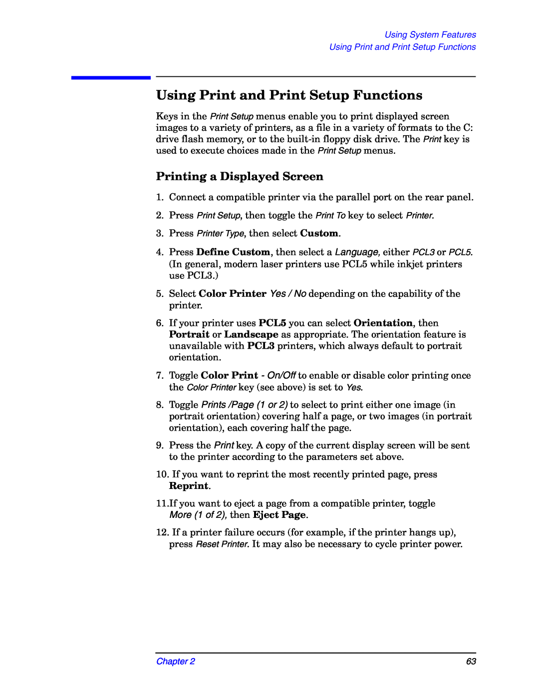 Agilent Technologies E4406A manual Using Print and Print Setup Functions, Printing a Displayed Screen 