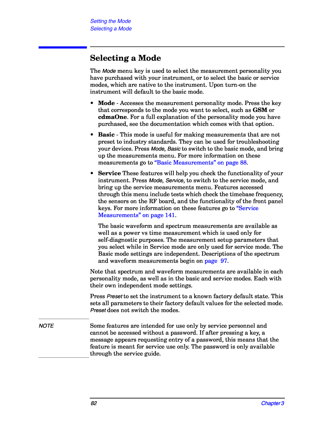 Agilent Technologies E4406A manual Setting the Mode Selecting a Mode, Chapter 